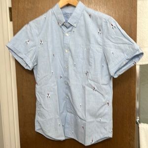 Banana Republic Short Sleeve Summer Dress Shirt. Slim Fit, (Medium).